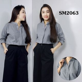 Sm-2063 áo sơ mi nữ tay dài cổ trụ chui đầu