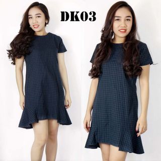 Dk06 đầm kiểu nữ xòe xếp li 2 dây hình hoa lá màu hồng