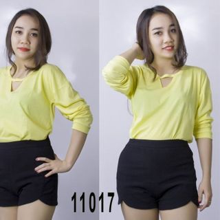 Áo thun nữ tay dài cổ tim form rộng style korea