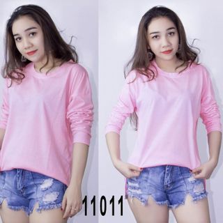 Áo thun nữ tay dài cổ tròn form rộng style korea