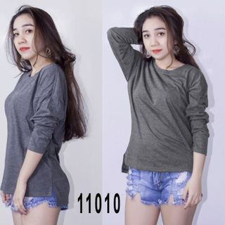 Áo thun nữ tay dài cổ tròn form rộng style korea
