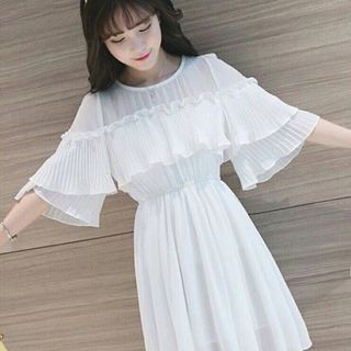 Đầm xòe chiffon bèo ngực dập li
