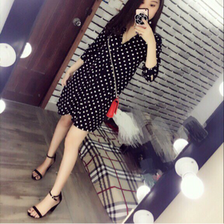 Đầm sơ mi chấm bi mặc xinh lắm hình 100