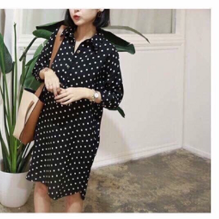 Đầm sơ mi chấm bi mặc xinh lắm hình 100