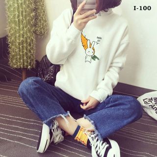 Áo thun vây cá tay dài in thỏ nhào zo