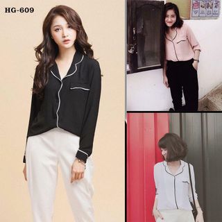 Hg-609 áo sơ mi nữ viền piazama 3 màu
