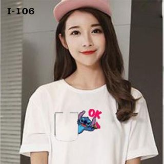 I-106 áo thun nữ croptop in họa tiết giả túi ok