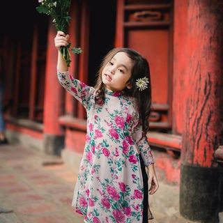 Set mẹ bé áo dài voan in 3d
