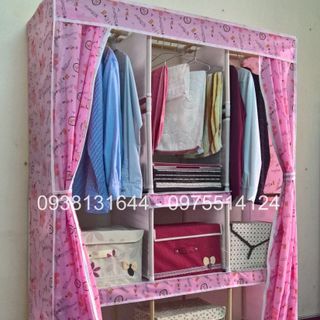 Tủ vải khung gỗ 3 buồng 6 ngăn