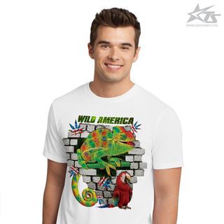 Áo thun nam cotton 100 in 3d kỹ thuật hình tắc kè