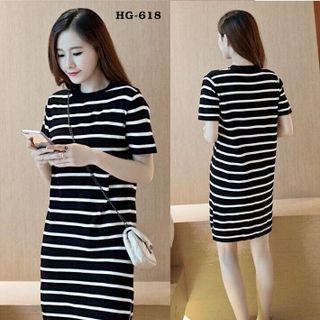 Hg-618 đầm sọc viền cổ