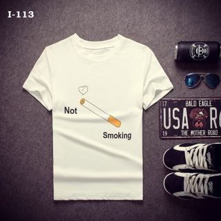 I-113 áo thun nam màu trắng chữ not smoking