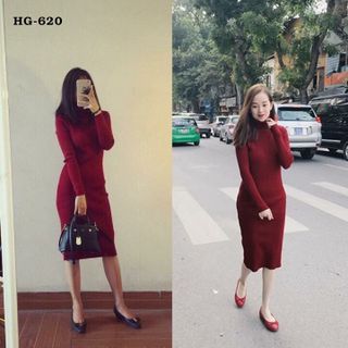 Hg-620 đầm body cổ lọ đỏ