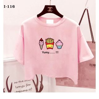 I-116 áo thun croptop họa tiết ly kem