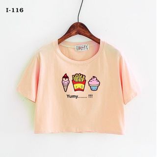I-116 áo thun croptop họa tiết ly kem