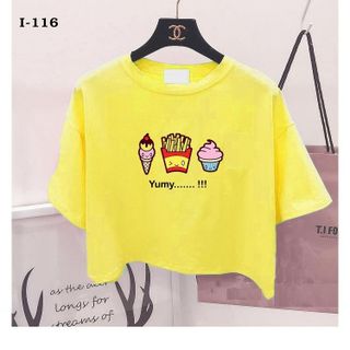 I-116 áo thun croptop họa tiết ly kem