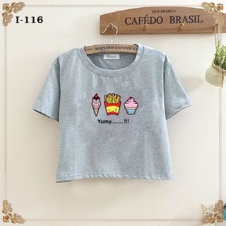 I-116 áo thun croptop họa tiết ly kem