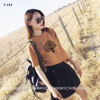 I-121 áo thun tay lỡ form rộng họa tiết cây