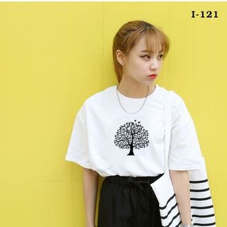 I-121 áo thun tay lỡ form rộng họa tiết cây