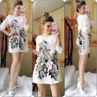 Đầm suông in họa tiết kèm lót