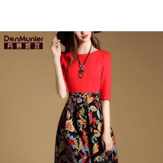 Đầm xoè tay cong tùng ơn họa tiết