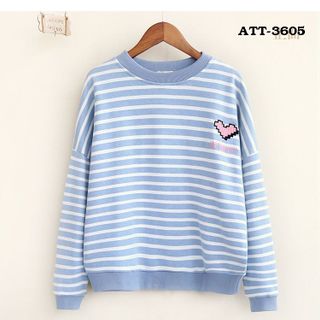 Att-3605 áo thun vây cá tay dài sọc xanh họa tiết sunny