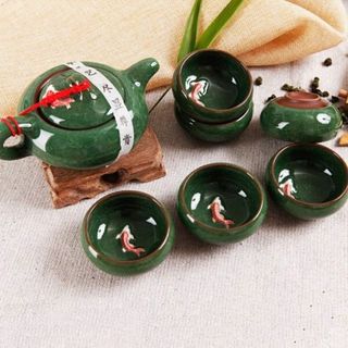 Bộ ấm chén men ngọc 3d hình cá