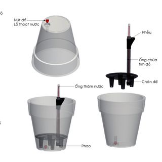 Chậu cây tự dưỡng sơn tròn trắng 185x185x185cm