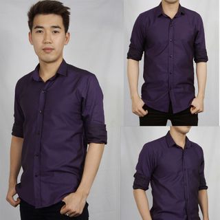 Sm3219 áo sơ mi nam tay dài trơn màu tím