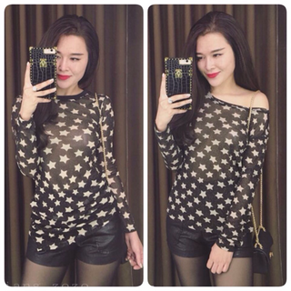 Ao len det nhu hoa tiet ngoi sao hag nhap- gia si 145k - lieu len det soi nhu cap cap min dep co gian totform cuc chuan - mau sac den -free size duoi 55kg
