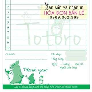 Bán sẵn hóa đơn totoro bụng bự 2 liên