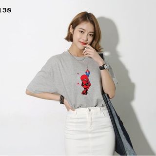 I-138 áo thun tay lỡ form rộng họa tiết người nhện