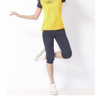 Bộ lửng thể thao vàng in hoa hồng giá sỉ