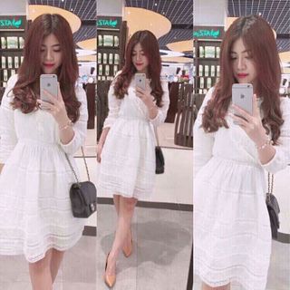 Đầm xô xòe ren tay dài