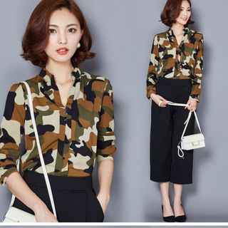 Áo sơ mi cổ trụ họa tiết rằn ri