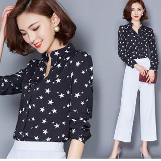 Áo sơ mi ngôi sao cổ trụ thời trang black