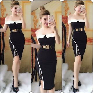 dn99428 - đầm bẹt vai 
dn99428 - đầm bẹt vai phối trắng