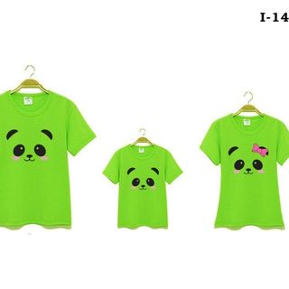I141 áo thun gia đình họa tiết mặt gấu nơ