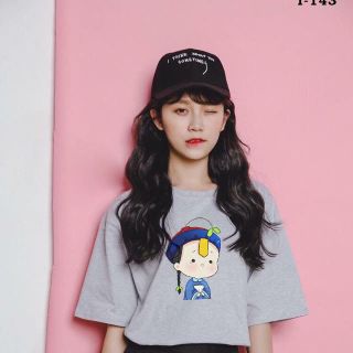 I143 áo thun tay lỡ form rộng màu bé cương thi cute
