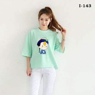 I143 áo thun tay lỡ form rộng màu bé cương thi cute