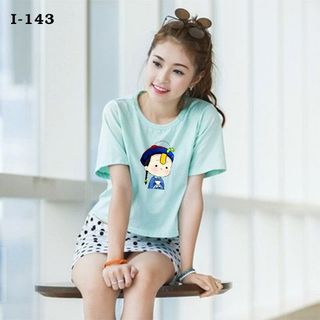 I143 áo thun tay lỡ form rộng màu bé cương thi cute