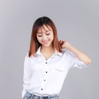 Sm2075 áo sơ mi nữ tay dài túi giả nút đen