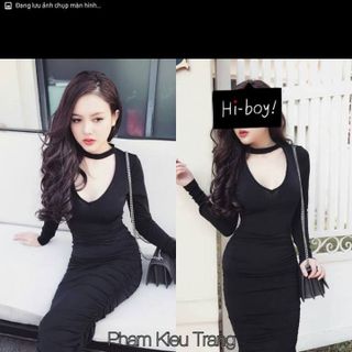 d5214 đầm body tay dài kèm vòng cổ 115k - sỉ 5 cái bất kỳ giá 115k - chất vải thun tơ giá sỉ