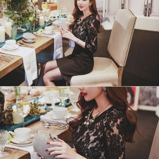 Đầm ren dự tiệc peplum spring đen