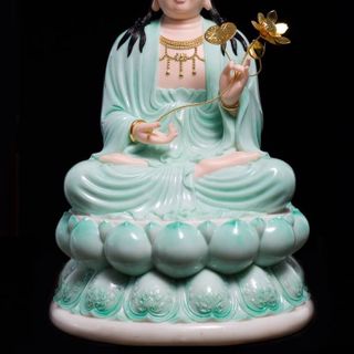 Bộ tây phương tam thánh phật ngồi bằng đá xanh ngọc thiên thanh cao 40 cm