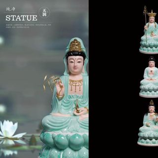 Bộ tây phương tam thánh phật ngồi bằng đá xanh ngọc thiên thanh cao 40 cm