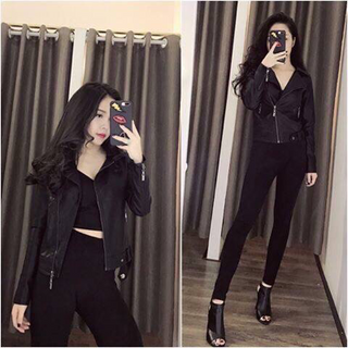 Áo khoát da cổ bẻ