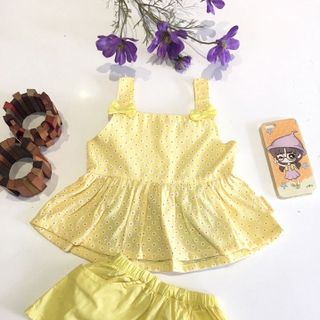Bộ bé gái cổ vuông 2 nơ