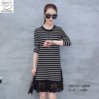 Sỉ đầm suông sọc lai ren