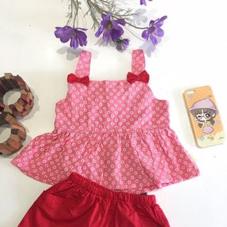 Bộ bé gái cổ vuông 2 nơ